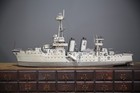 Vintage Antique Us Navy Battleship Model Ship Wood Folk Art Military Boat 50 