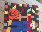 Vintage Handmade Hooked Rug  Halloween fall  Beautifully Done 