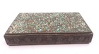 Vintage Brass Trinket Box Stone Mosaic Inlaid W  Hinged Lid Incense jewelry deco