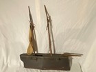 Antique Folk Art Sailing Navy Military Ship Hand Carved Wood And Tin U-99