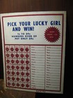 Lucky Girl 1950 s Vintage Punch Card Lottery Chance Game - Usa Mid Century Names