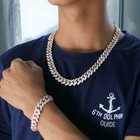 Men s Rose Gold Plated Ice Out Stainless Steel Miami Cuban Link Bracelet Chain