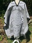 Aztec Warrior   Eagle Icon Mexican Poncho Gaban Grey Gray White H47