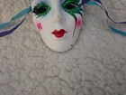 Vintage Ceramic Mardi Gras Mini Mask Wall Decor Glitter Pink Cheeks Painted Face