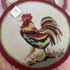 Pair Of 16    Round Hand Hooked Wool Chair Pads - Rooster - Red Trim