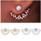 Ear Hugger Jacket Earrings Rhinestone Flower Silver Tone Womens Fashion Jewelry