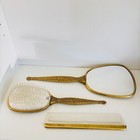 Vintage Gold Tone Vanity Set Ornate Hand Mirror  Hairbrush Comb  3-piece Boudoir
