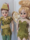 Vintage Peter Pan And Tinker Bell Hard Plastic Dolls - Sleepy Eyes - 8 