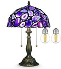 Tiffany Style Table Lamp Purple Stained Glass Agate Vintage Bedside Light New