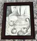Unknown Artist  Original Framed Signed Still Life Pencil Drawing 10x12 