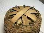 Vintage Antique Basket  Oak Splint  Round With Curls  Beige   Blueish Green