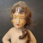 1910s German Half-doll Painted Composition Long Hair Antique Art Nouveau Deco