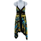 Forever 21 Vintage Black Multicolor Asymmetrical Halter Top Y2k Dress Women Sz S