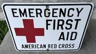 Antique Post Wwii Era American Red Cross Emergency First Aid Enamel Metal Sign