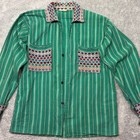 Vintage Ethnic Guatemalan Shirt Jacket Womens M Green Striped Boho Woven 1970s