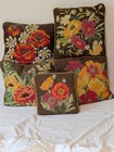 Vtg Retro Floral Wool Needlepoint Pillow Lot 5 Velvet Back Bright Flowers Ooak