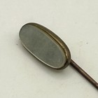 Vintage Mother Of Pearl Oval Stick Pin Antique Dark Tone Metal Lapel Hat Pin