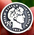 Sterling Silver Signet Ring Authentic 1912 Barber Dime Coin Handmade 8 5 Size