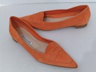 Manolo Blahnik Pointed-toe Suede Penny Loafers Slip-on Shoes Orange Size 38 Euc
