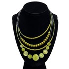 Layered Silver Tone Wire Glass Beaded Necklace Green Statement Jewelry 9 In L