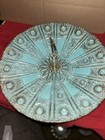 Mid Century Modern Mcm Large Turquoise   Silver Tidbit Tray Atomic Starburst Usa