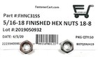  50  5 16-18 Finished Hex Nuts Stainless Steel  50 Pieces  Free Shipping