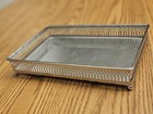 Vintage Silverplate Mirrored Vanity Tray 10x6  Pierced Gallery Edge Footed Clear