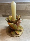 Tole Metal Flower Tapered Candle Holder Gold green orange Made In Philippines