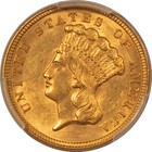 1854  3 Gold Princess - Pcgs Ms-62  Attractive First-year Example