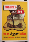 Vintage 1960s Boac Airlines Tanganyika Africa Uk 30x20 Travel Poster Free Ship