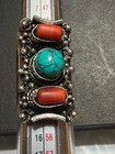 Vintage Native American Navajo Silver Tone Turquoise Coral Band Ring Size 6 25
