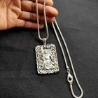 Copper Tibet Silver Carved Guan Gong Warrior God Statue Pendant Amulet Necklace