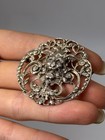 Vintage Cini Sterling Silver Devil Face Brooch Pin Ornate Filigree 45mm 