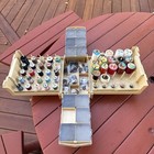 Vintage Sewing Box Fold Out Organizer Storage Case Spool Holder Accessories Vtg