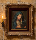 Antique Mexican Colonial Oil Painting Mater Dolorosa Carved Wood Frame