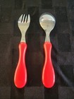 Vintage Disney Mickey Mouse Fork And Spoon Set Stainless Steel Red Handles