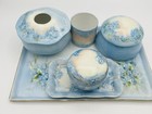 Old 5 Pc Blue Floral Vanity Set Bavaria Japan Porcelain Hand Painted Signed