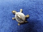 Beautiful Old Vintage Turtle Design White Enamel Gold Tone Metal Brooch Pin