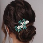 Green Crystal Rhinestone Flower Bridal Wedding Bride Headpiece Hair Clip Pin