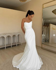 Sleeveless Satin Wedding Dresses Mermaid Strapless Sweep Train Bridal Gowns