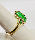Vintage 14k Yellow Gold Cabochon Pear Green Jadeite Leaves Floral Ring