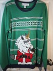 Unicorn Santa Ugly Christmas Sweater Men M Green Knit Pullover Sequin