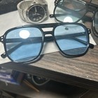Kingston Oversized Aviator Sunglasses Black Frame Light Blue Tinted Lens Men