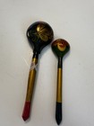 Set Of 2 Vintage Russian Khokhloma Spoons  Hand Carved   Painted  1980 s