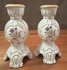 Pair Of Antique Porcelain Candle Holders 6    Tall Floral Design Rare Find