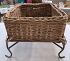 Vintage Rustic Woven Wicker Basket On Metal Stand Legs