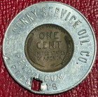 Encased  damaged  Coin 1945 Lincoln Cent  Sunny Service Oil Co  Petroleum-jun010