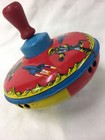 Working Vintage 1950   s Space-themed Lithograph Tin Spinning Top With Wood Handle