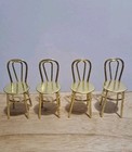 Vintage Miniature Dollhouse Furniture Table   4 Chairs Gold Tone Metal Mesh 