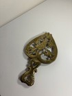 Vintage Solid Brass 7 Inch Floral Design Trivet Cooking Heart Bird Dove